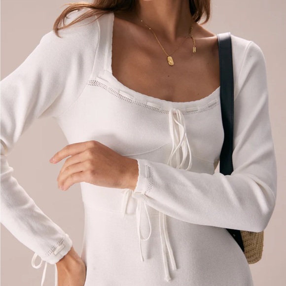 Rihoas White Square Neck Sweater Mini Dress - Picture 3 of 9